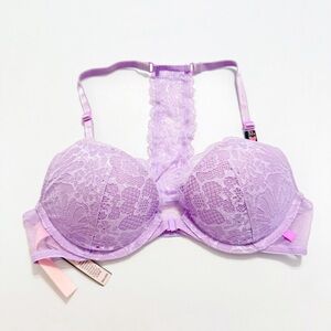 Victorias Secret light purple lace front closure racerback push-up bra